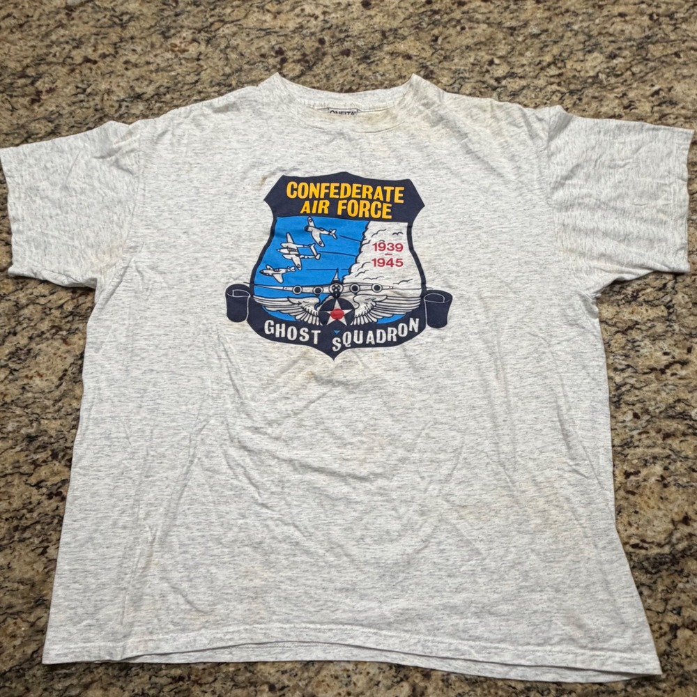 Vintage Oneita Power-T Confederate Air Force Ghost Squadron T-Shirt Grey XL v